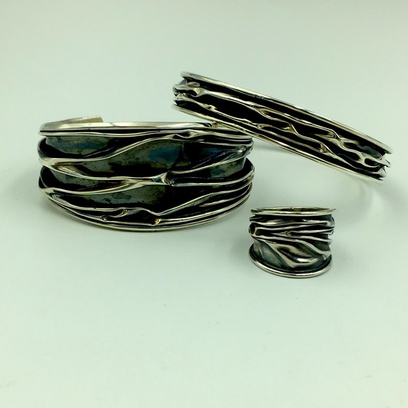 Sterling set silver cuff bracelet ring 7 3 three pieces